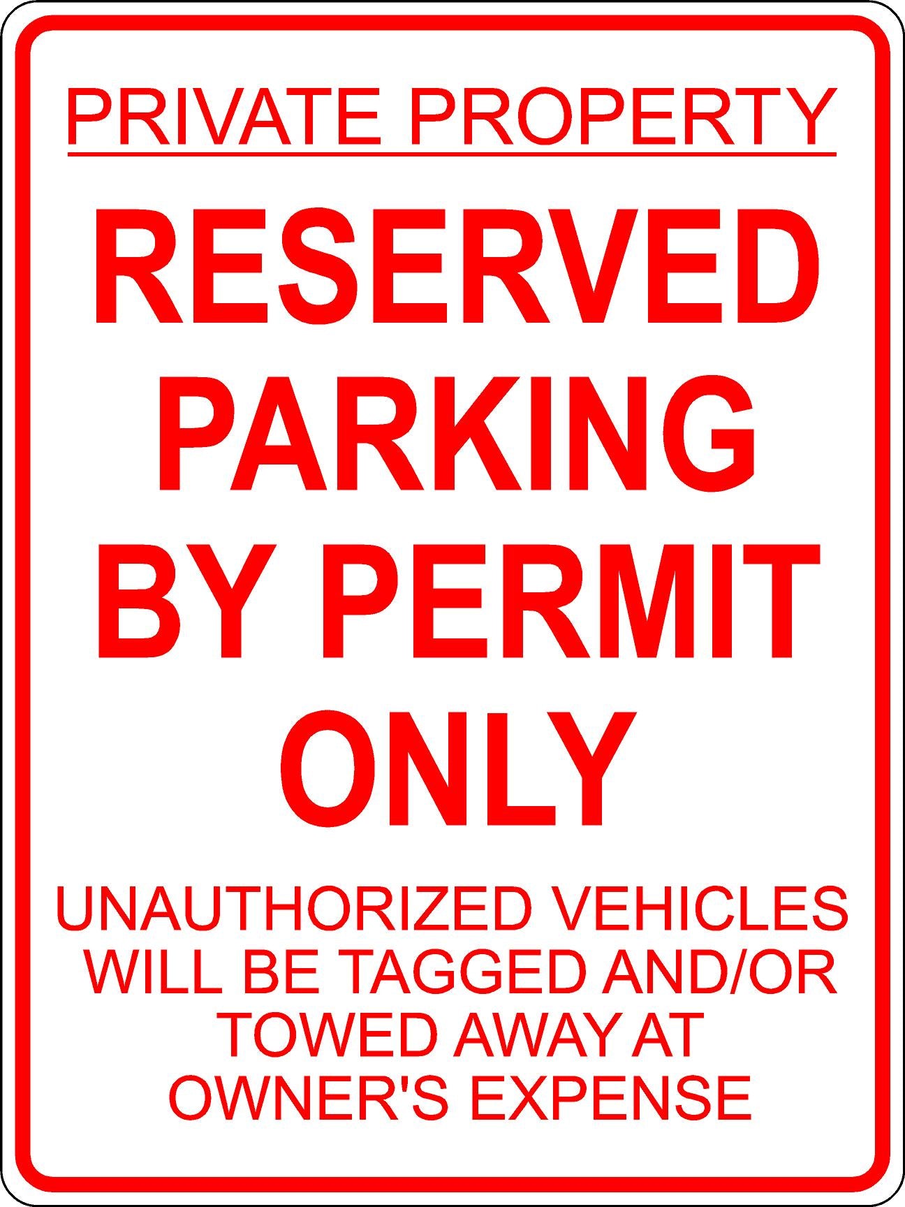 Reserved Parking By Permit Sign - Red