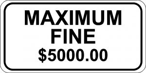 Maximum Fine 5000 Sign